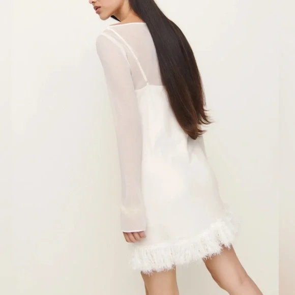NWT Reformation Tetty Long Sleeve Mini Dress in Ivory White